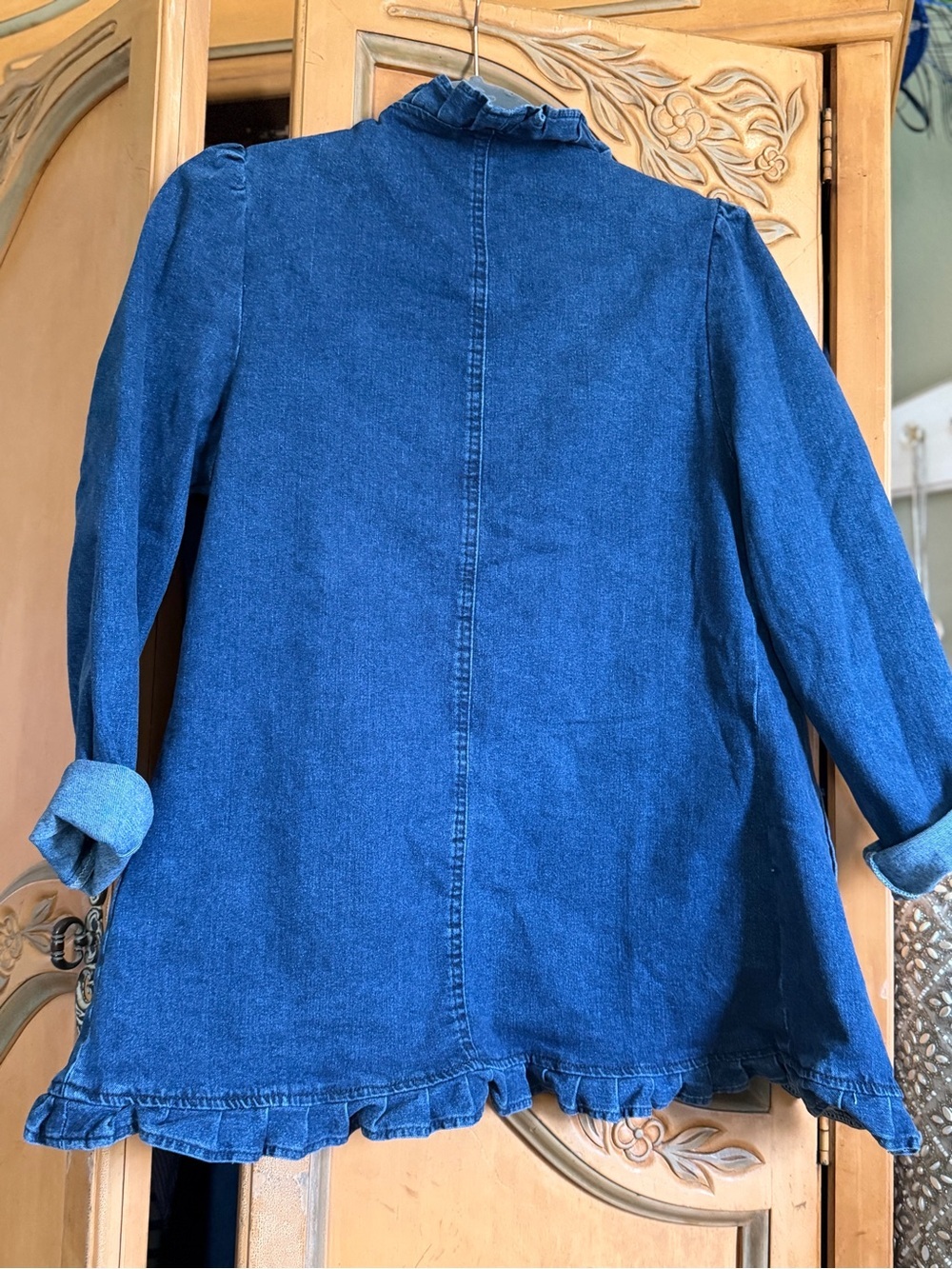 Ruffled Double-Breasted Denim Jacket - Blue - Picture 3 of 6